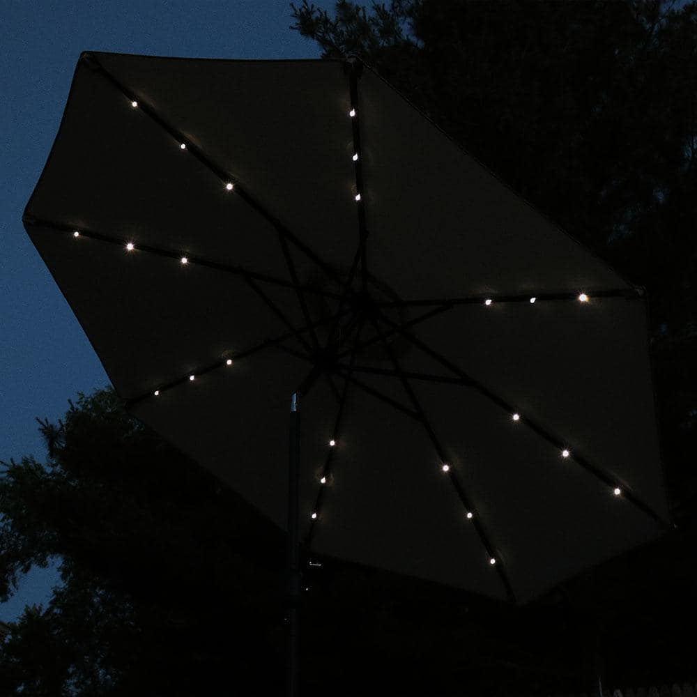 Beige 9-Foot Aluminum Patio Umbrella with Solar LED Lights