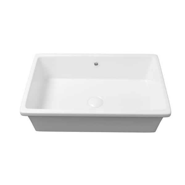 cadeninc 19.63 in. x 15.75 in. Bathroom White Ceramic Rectangle Vessel Sink