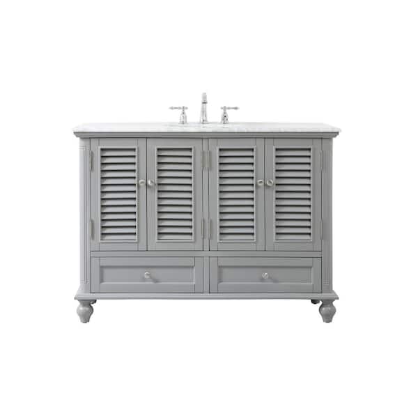Unbranded Simply Living 48 in. Single Bathroom Vanity in Grey with Marble Vanity Top in Carrara White