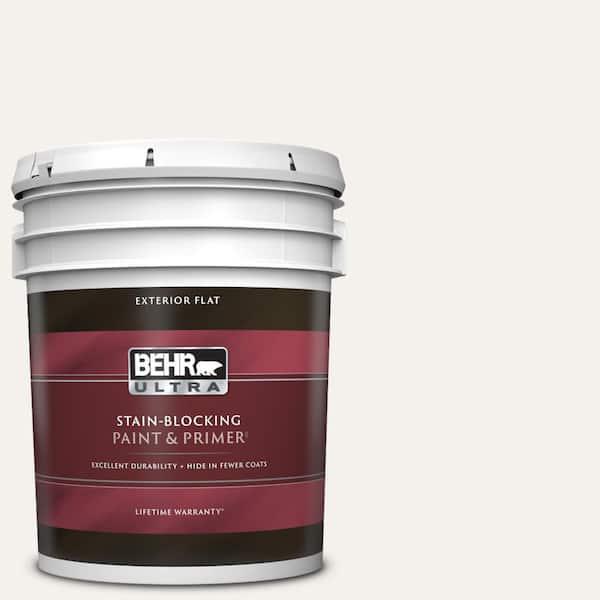 BEHR ULTRA 5 gal. #W-B-600 Luster White Flat Exterior Paint & Primer