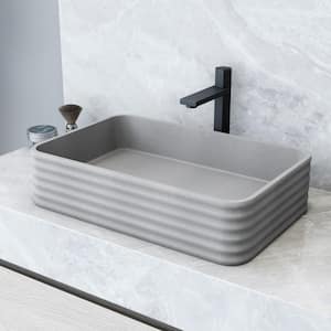 Cadman Modern Gray Concreto Stone 21 in. L x 14 in. W x 5 in. H Rectangular Fluted Bathroom Vessel Sink