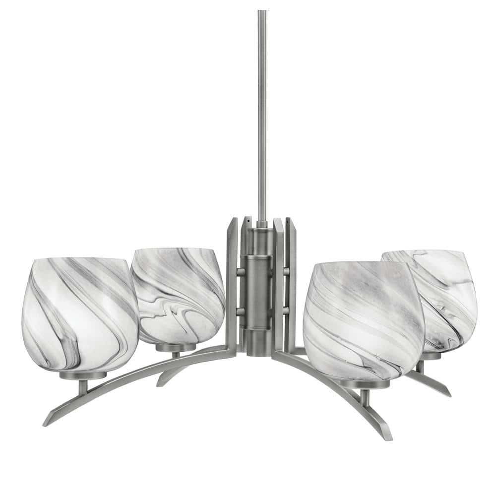Siena 27.5 in. 4-Light Graphite Chandelier with 6 in. Onyx Swirl Glass Shad