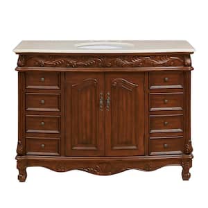 Timeless Home 48 in. W x 22 in. D x 36 in. H Single Bathroom Vanity in Teak with Beige Marble Top and White Basin