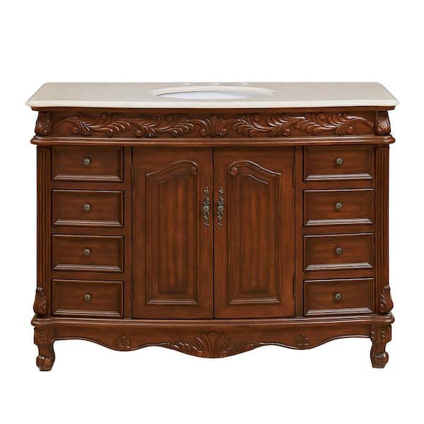 Unbranded Timeless Home 48 in. W x 22 in. D x 36 in. H Single Bathroom Vanity in Teak with Beige Marble Top and White Basin