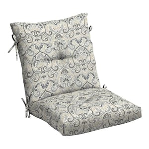 Outdoor Plush Modern Tufted Blowfill Dining Chair Cushion, 21 in. x 40 in., Neutral Aurora Damask