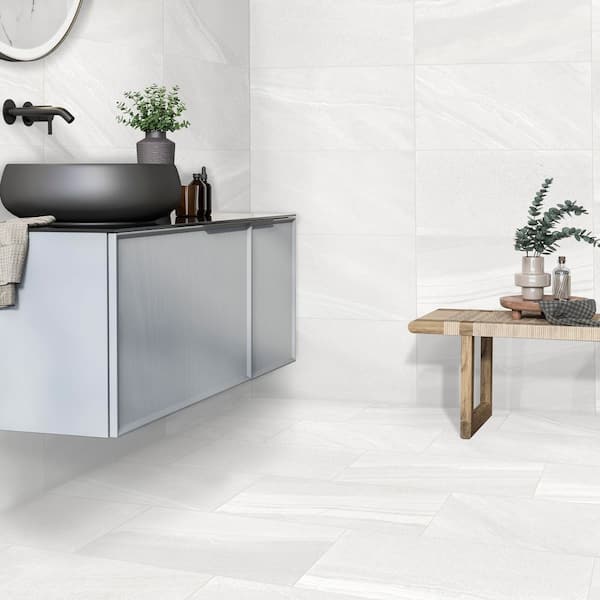 Seville White 12 in. x 24 in. Porcelain Floor and Wall Tile Sample (1.9 sq. ft. /Piece)