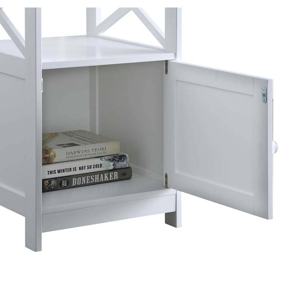 Contemporary Oxford White Wood and Metal End Table with Cabinet