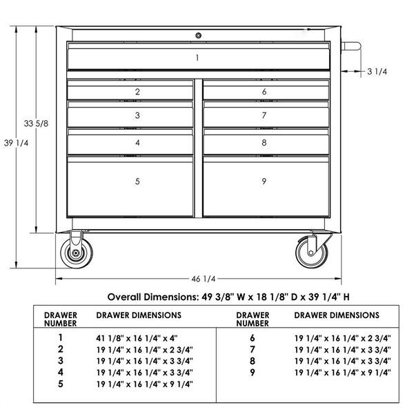 MBI 46 in. 9-Drawer Solid Front Mobile Workcenter in Yellow/Black