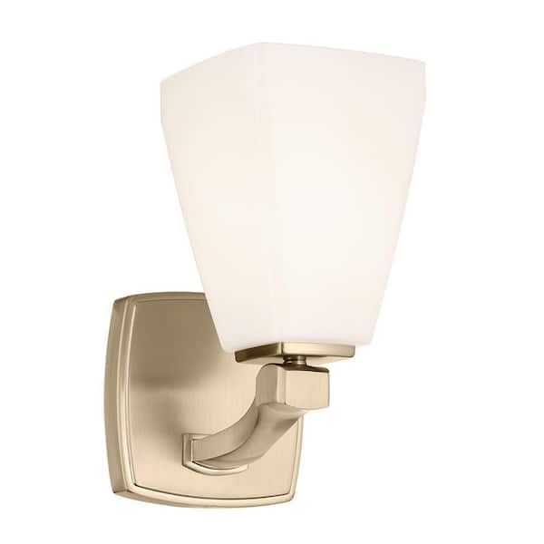 Marant 9.5 in. 1-Light Wall Sconce with Opal Glass in Champagne Bronze