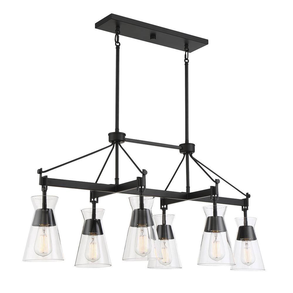 Lakewood Mid-Century Modern Matte Black 6-Light Chandelier