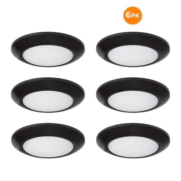 Commercial Electric 6-Pack 4 in. LED Surface Mount Downlight Flush Mount Disk Light Fixture, 800 Lumens, Selectable CCT 2700K-5000K, Black