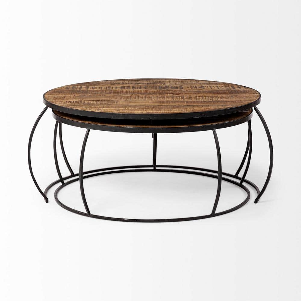 Clapp Round Dark Brown Wood Nesting Coffee Tables Set