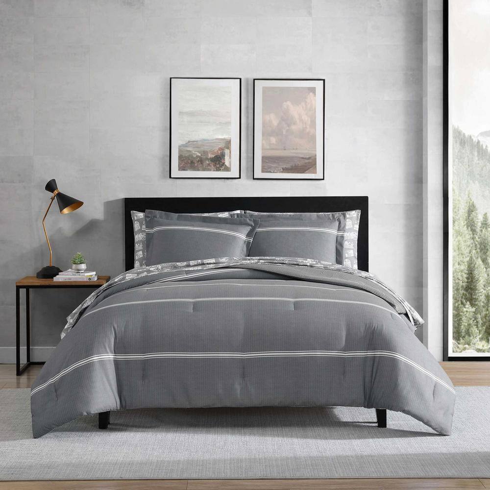 Gray Twin Microfiber Reversible Bedding Set