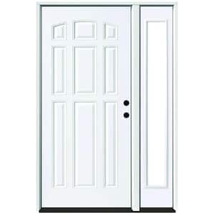 49 in. x 80 in. Element Series 9-Panel Primed White Left-Hand Steel Prehung Front Door with 10 in. Clear Glass Sidelite