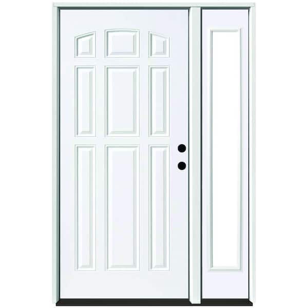 Steves & Sons 51 in. x 80 in. Element Series 9-Panel Primed White Left-Hand Steel Prehung Front Door with 12 in. Clear Glass Sidelite