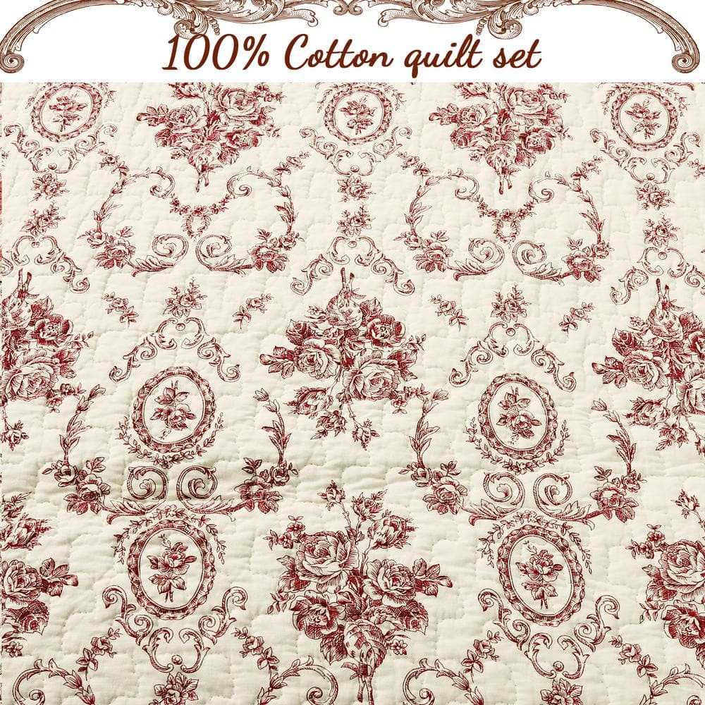 Burgundy Red Cotton Reversible King Quilt Set