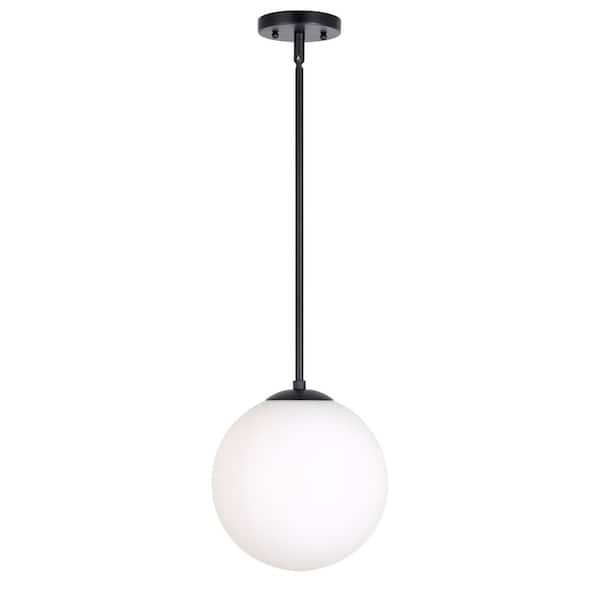 Unbranded Selene 1-Light Black Pendant with Satin Opal Globe Glass Shade