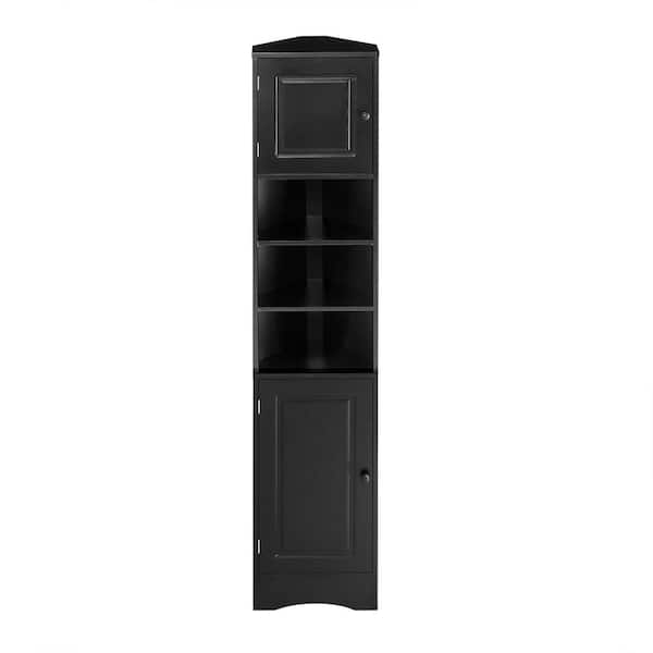 Aoibox 14.6-in. W x 9.4-in. D x 66.9-in. H Ready to Assemble MDF Board Floor Corner Cabinet in Black with Doors and Shelves