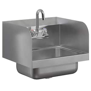 17 in. x 15 in. Commercial Stainless Steel Wall Mounted Hand Sink with Side Splash and Gooseneck Faucet. NSF Certified