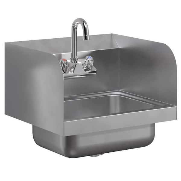 Amgood 17 In X 15 In Commercial Stainless Steel Wall Mounted Hand Sink With Side Splash And