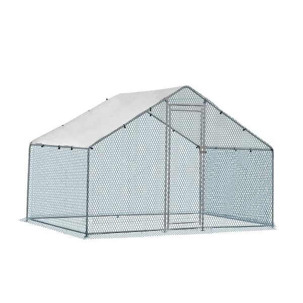 6.5 ft x 10 ft Large Metal Chicken Run House with Waterproof Cover Chicken Coop