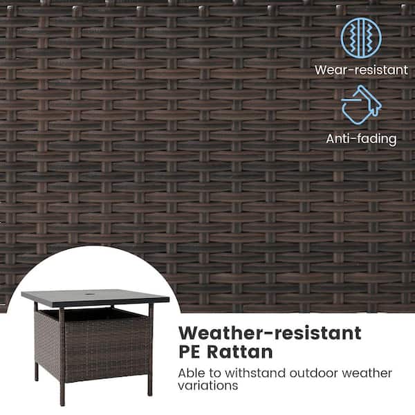 ANGELES HOME Square Wicker Outdoor Coffee Table with Umbrella Hole