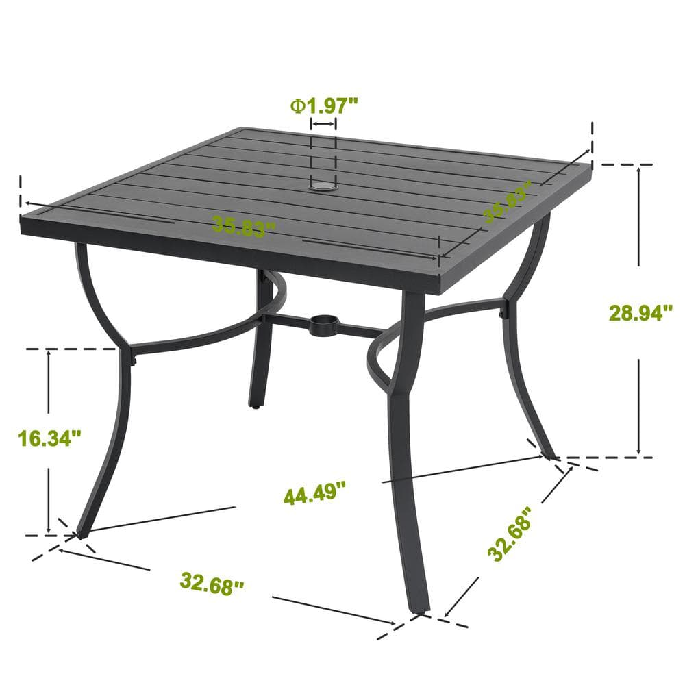 Black Aluminum Square Outdoor Dining Table with Umbrella Hole