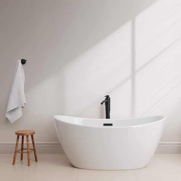 Dorrit 60 in. L x 32 in. W Soaking Bathtub with Center Drain in White/Matte Black Trim
