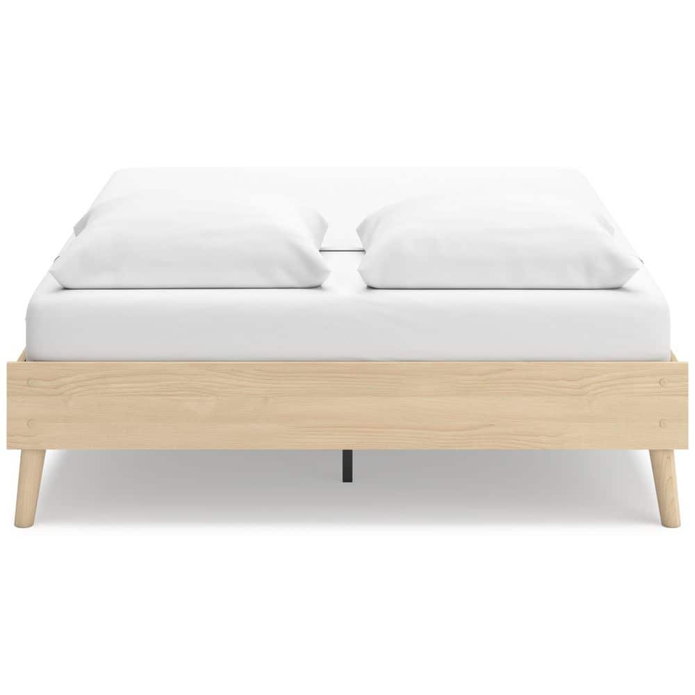 Light Brown Queen Wood Platform Bed with Storage