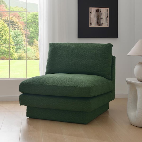KINWELL Green Boucle Down Feathers Overstuffed Upholstered Armless Chair