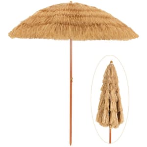 6.5 ft. Thatch Tiki Beach Umbrella Outdoor Patio Umbrella with Adjustable Tilt in Khaki