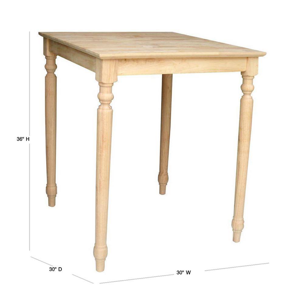 Traditional Unfinished Square Solid Wood Counter-Height Table