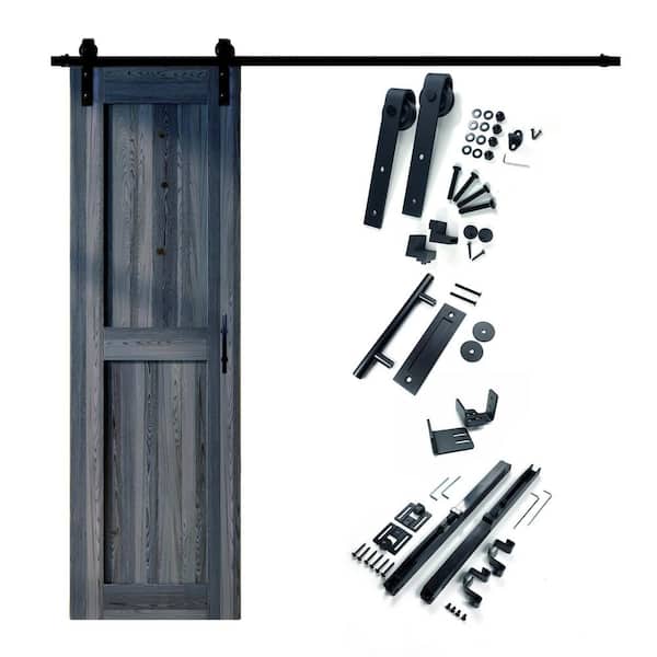 HOMACER 26 in. x 84 in. H-Frame Navy Solid Pine Wood Interior Sliding Barn Door with Hardware Kit Non-Bypass