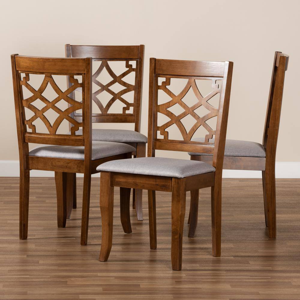 Walnut Brown & Gray Cane-Back Dining Chair Set of 4