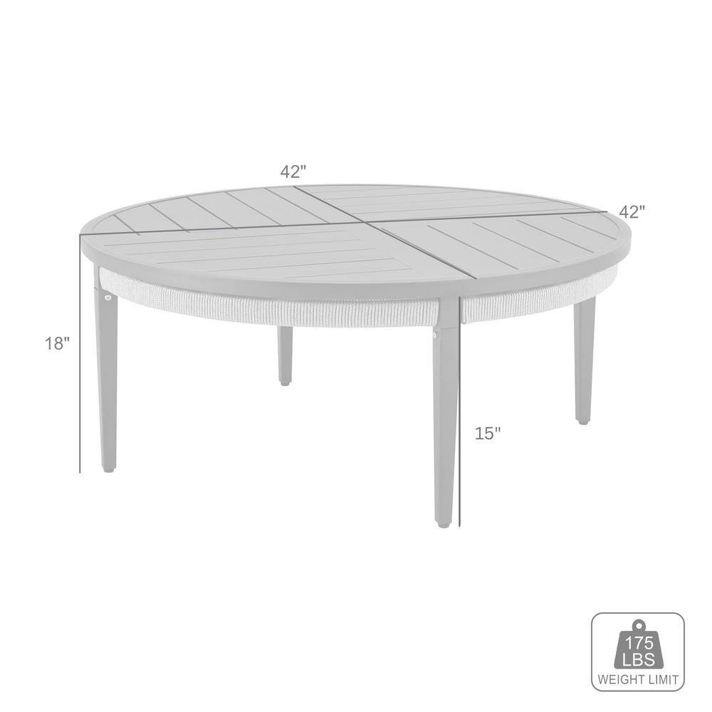 Zella 42" Charcoal Aluminum Round Outdoor Coffee Table with Light Gray Rope