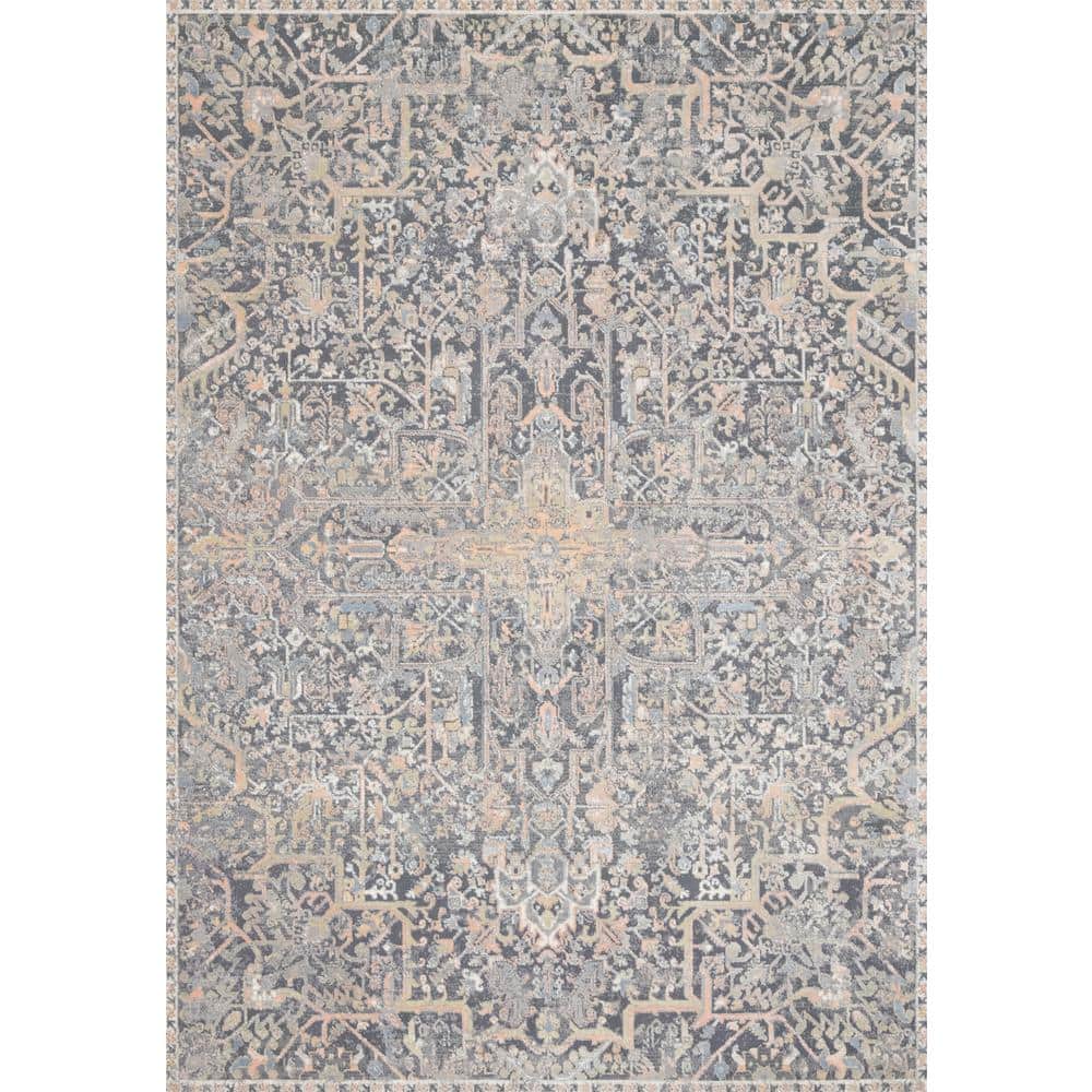 Elegant Charcoal Rectangular Synthetic Area Rug, 7'9" x 10'6"