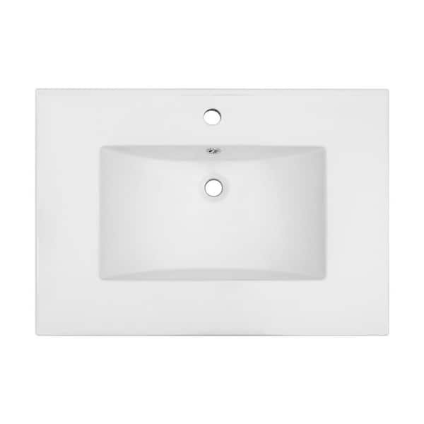 30.2 in. x 18.5 in. White Ceramic Rectangular Single Vanity Top with 1 Faucet Hole and Overflow(Sink Only)