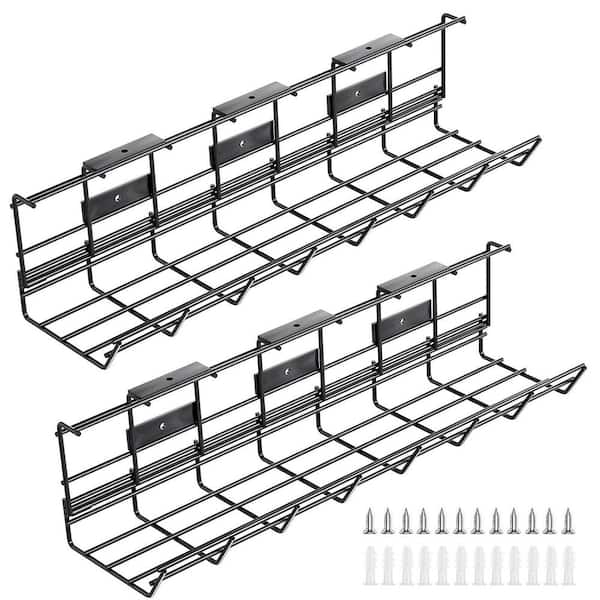 Metal Under Desk Cable Management Tray Large Capacity Wire Organizer Easy Install for Office Home Black 2 Pack