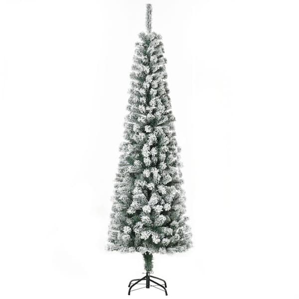 HOMCOM 6 ft. Green Unlit Flocked Pencil Artificial Christmas Tree with Foldable Steel Stand