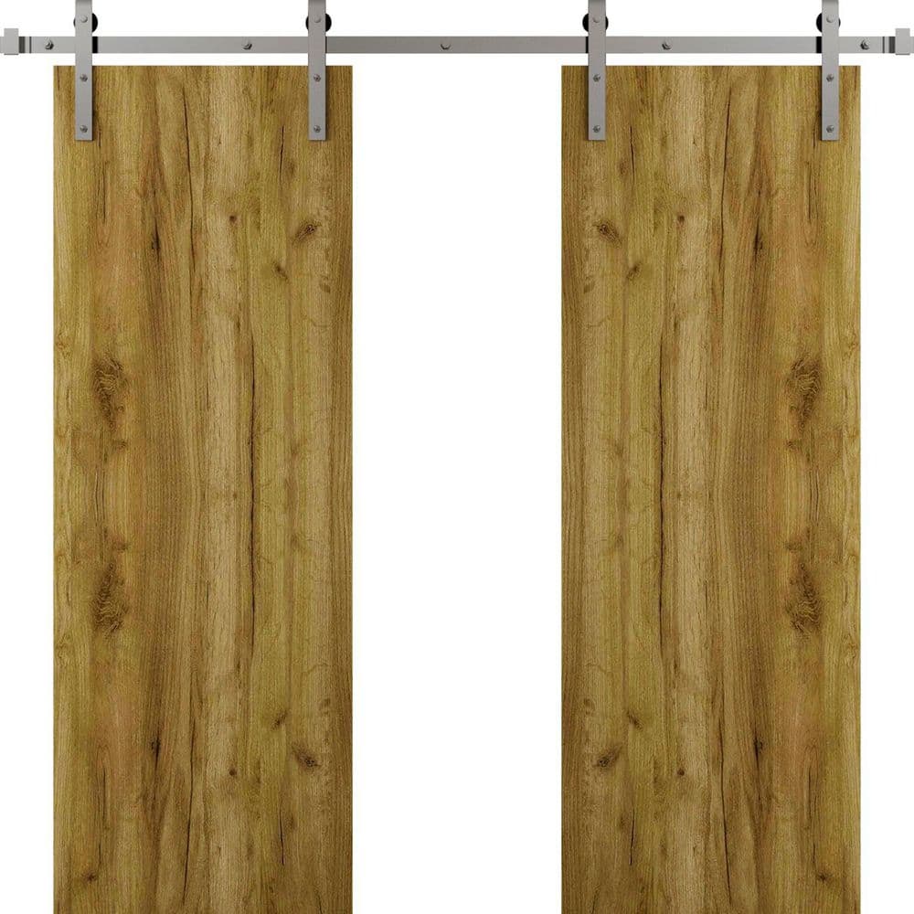 3011 64 in. x 96 in. Sold Core Antique Oak Color Wood Sliding Barn Door with Hardware Kit price history on PriceWatchPro