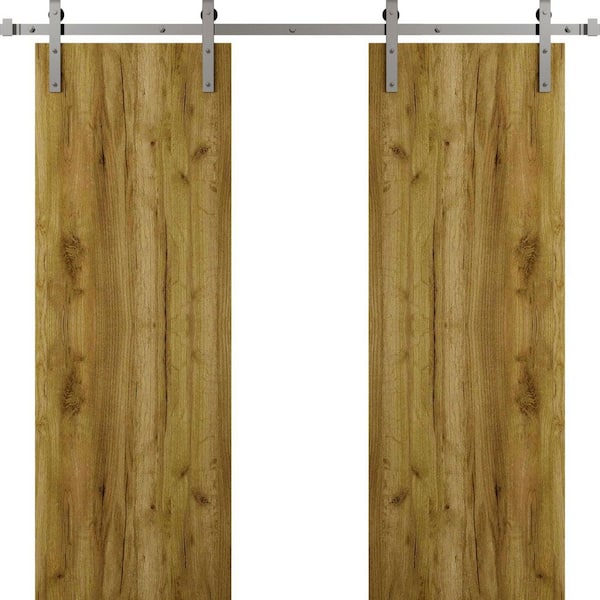 3011 84 in. x 80 in. Sold Core Antique Oak Color Wood Sliding Barn Door with Hardware Kit