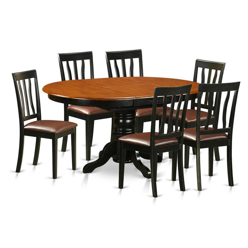Black and Cherry 7-Piece Round Pedestal Dining Set with Slat Back Chairs