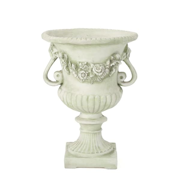 17.30 in. W x 24.00 in. H Concrete Garden Urn Planter in White