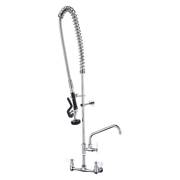 25 in. H Commercial Triple Handles 180° Swivel Pull Down Sprayer Kitchen Faucet with Add on 12 in. Spout and in Chrome