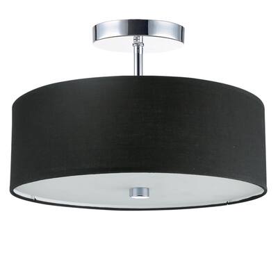 5.5 in. H 3-Light Black Semi-Flush Mount with Laminated Fabric Shades