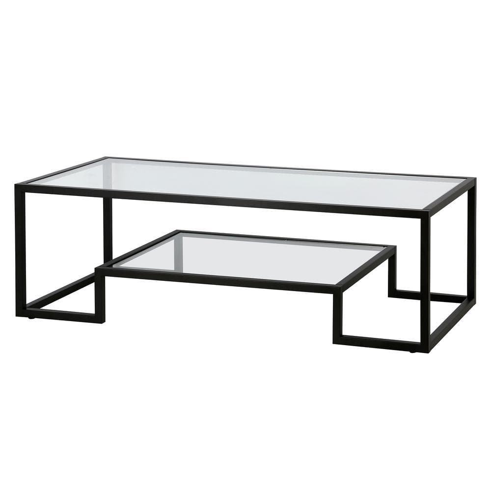 54" Blackened Bronze and Glass Rectangular Coffee Table