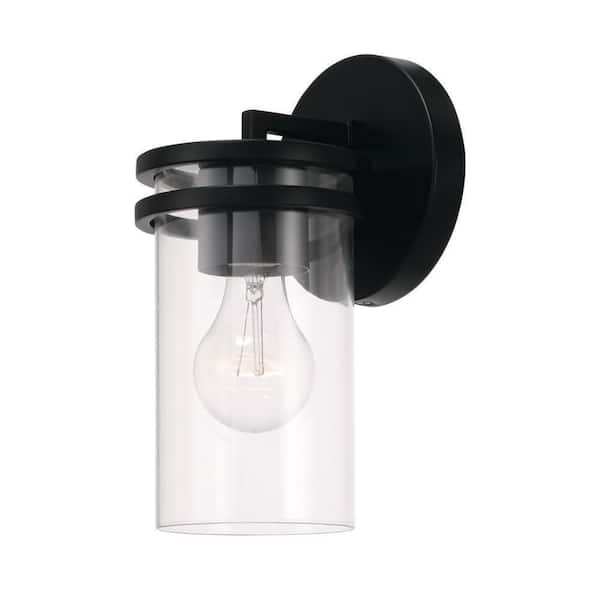 HOMEPLACE LIGHTING Fuller 5 in. 1-Light Sconce in Matte Black with Clear Glass