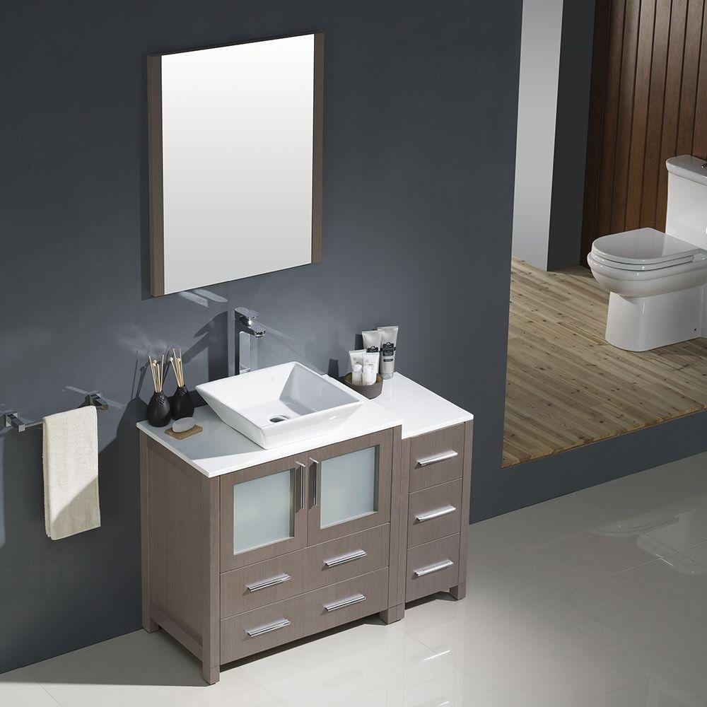 Gray Oak 42" Modern Freestanding Vanity Set with Mirror