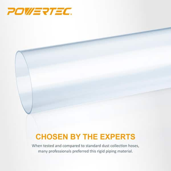 POWERTEC 4 in. x 36 in. Long Clear PVC Pipe Rigid Plastic Tubing and 5 Pack  Hangers for 4 in. Dust Collection Pipe and Hose 70401 - The Home Depot