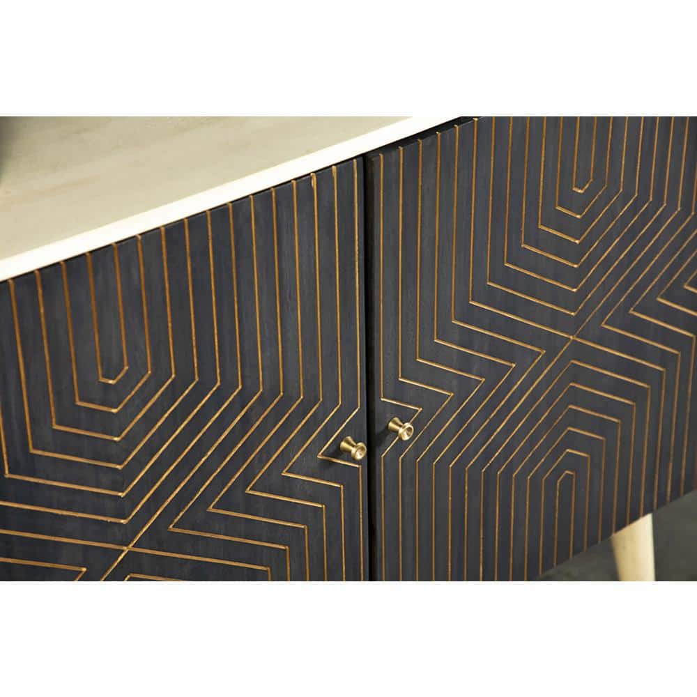 White Washed and Black Mango Wood 2-Door Accent Cabinet